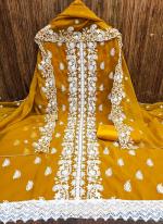 Georgette Mustard Traditional Wear Thread Work Dress Material